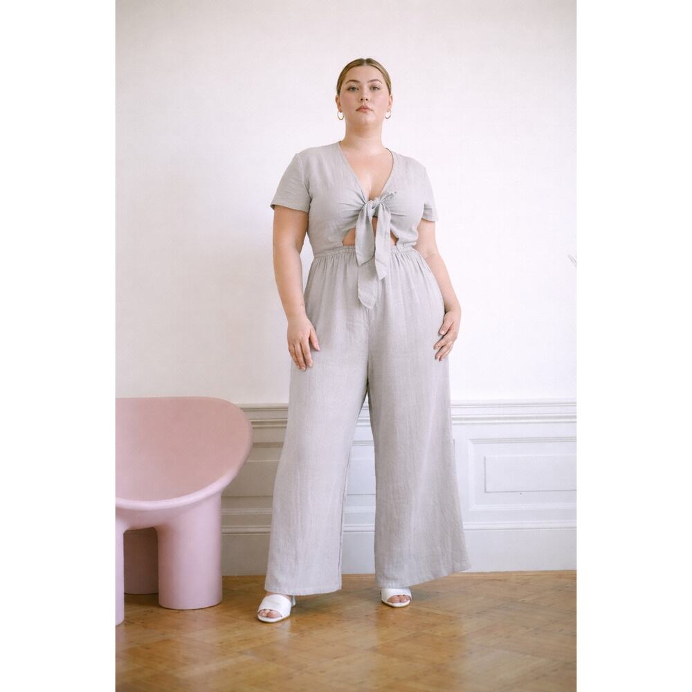 Wray Linen Flax Jumpsuit Tie Front One-Piece 3XL
